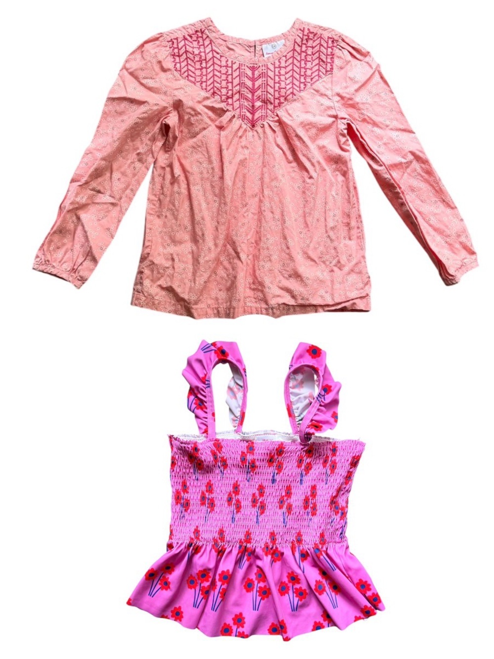 Bundle of 2 Hanna Andersson Girls’ Long Sleeve Tops + Swimwear, Size 130 (US 8)